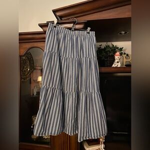 Old Navy Blue Chambray Striped Tiered Maxi Skirt Women’s 3X Plus Size Pockets